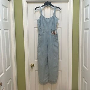 Rewash - light blue a & white striped jumpsuit - lightweight denim - size S